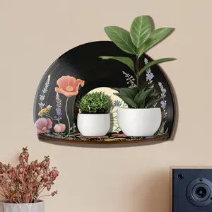 1pc Wooden Vinyl Record Wall Decor, Lavender Poppy Album Posters Wall Storage Rack, Retro Record Decor for Bedroom Living Room, Plant Lover Gift, Vinyl Decor Home Art Display Decoration