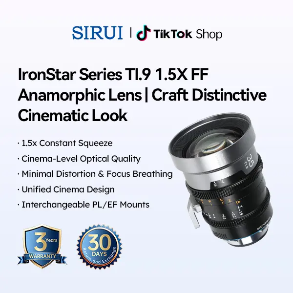SIRUI IronStar 35/45/60mm T1.9 1.5x Full-Frame Anamorphic Cine Lens with Native PL Mount, Interchangeable EF Mount, Neutral/Blue Flare