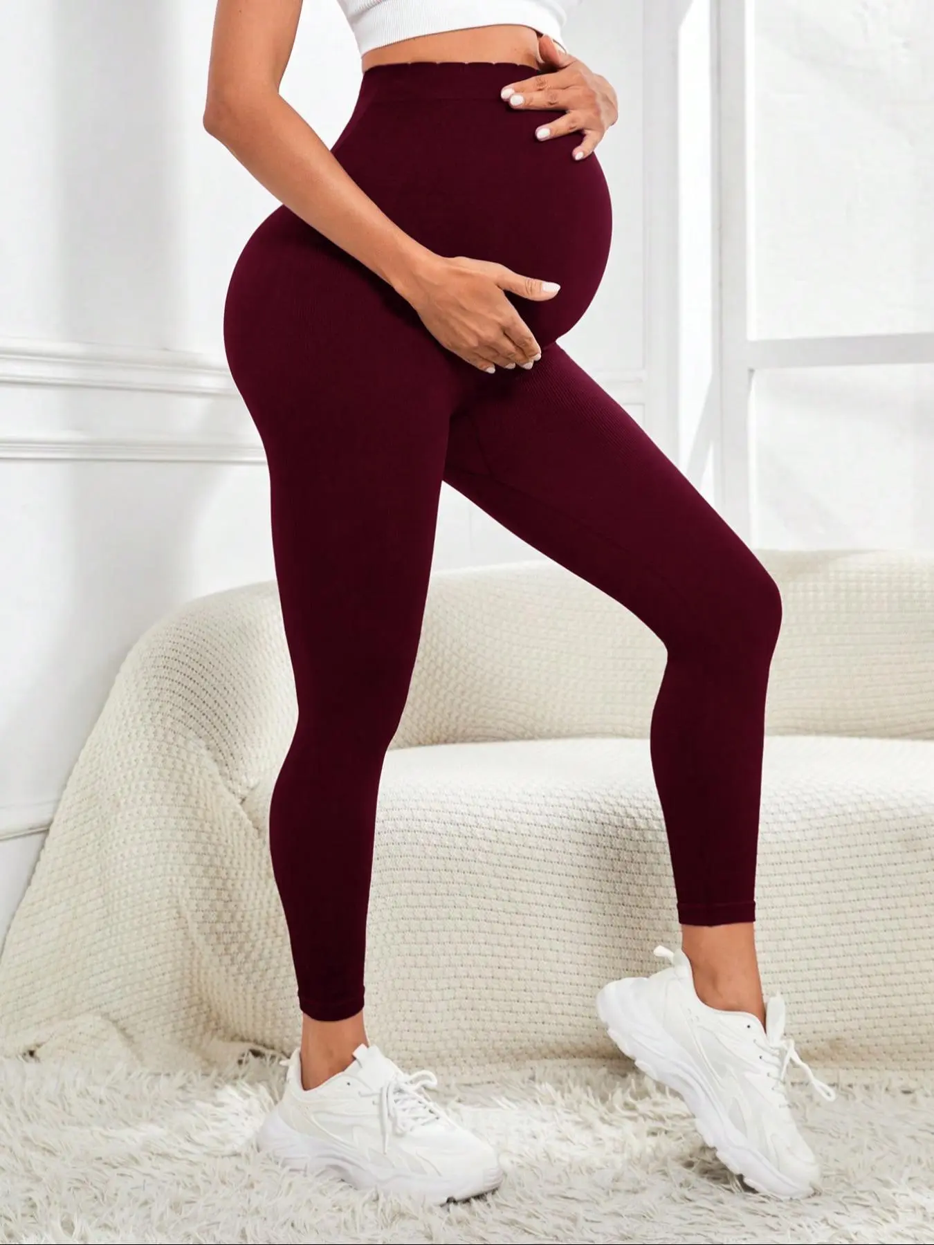 Women's Solid Over The Belly Pregnancy Leggings, Casual Comfy High Stretch Yoga Leggings, Pregnant Maternity Leggings for All Seasons, Prenatal Maternity Clothing, Pregnancy Clothes