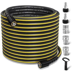 Zebra Pressure Washer Hose 1/4" Flexible Kink Resistant 3600 PSI Leak-Free M22-14mm Extension with 5 Stainless Steel Accessories & Storage Strap