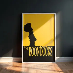 Boondocks Poster – Huey Freeman Silhouette Minimalist Yellow Wall Art Print, Clean Anime Style Decor for Modern Rooms