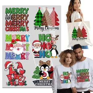 6pcs Merry Christmas Iron on Transfers Santa Iron on Decals Patches Heat Transfers Xmas Cute Heat Decals for Clothes Bag Covers DIY Decorations dtf transfers Ready to Press