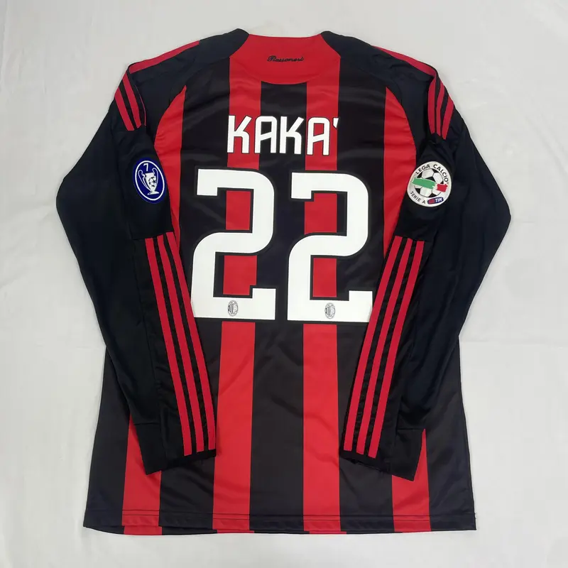 08 09 Home Kit 22# KAKA Long Sleeve Soccer Jersey Fans Version Black Red