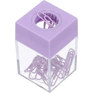 Magnetic Paper Clip Holder Dispenser, Large Capacity Paper Clip Organizers with Magnetic Top for Desk Supplies, Office, Classroom, Home, Purple