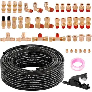43 count 100FT 1/4 DOT Air Line Brass Fittings Kit 1/4" OD Quick Push to Connect Fittings Compression Fittings 1/4" SAE J844 PA12 Nylon Air Hose Tubing for Industrial &   System