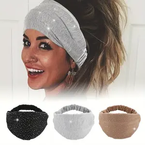 3pcs Crystal Wide Headband, Rhinestone Headband, Black Turban Headband, Elastic Headband, Sports Hairband, Women's Hair Accessories Decoration