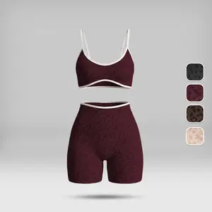Womens Summer Two Piece Set Contrast Trim Sports Bra Matching High Waist Shorts Push-Up for The Bust and Hip-Lifting Design Suitable for Gym Yoga Pilates Outfits