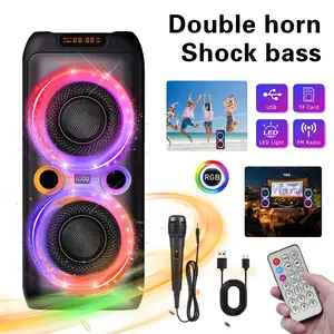 Portable Christmas Atmosphere Light Speaker Dual 8-inch Wireless Bluetooth Karaoke Speaker High-Power Subwoofer Sound System Supports TF Card & USB Includes Microphone Ideal for Outdoor Sports & Camping Indoor Dancing Family Gatherings Party KTV