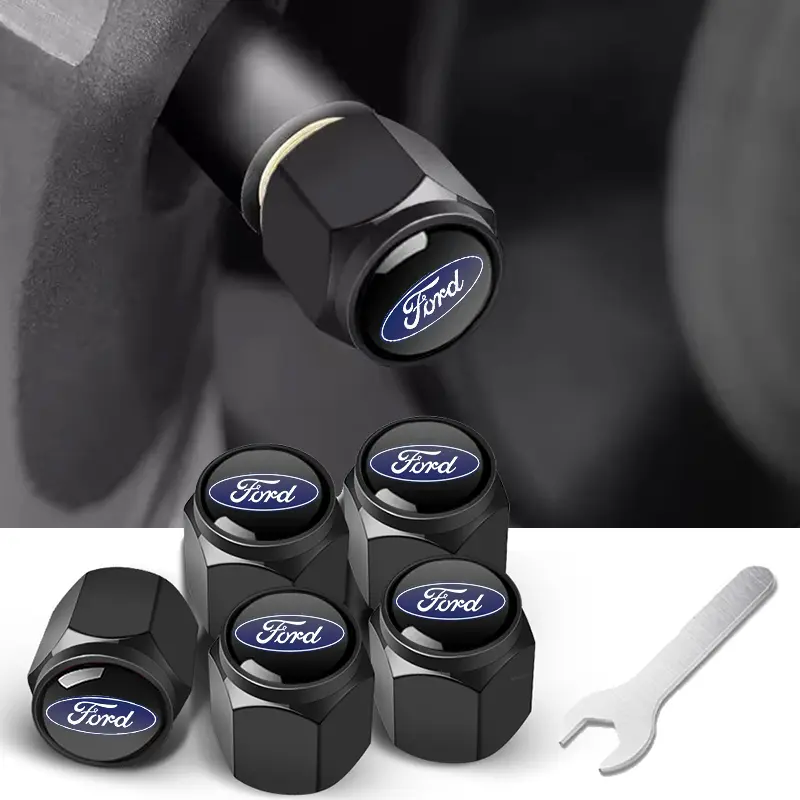 MONKEY KING Black Alloy Wheel Valve Caps, Car Accessories for Ford Ranger, Focus, Kuga, Mustang, S-MAX, Transit, Mondeo, Fusion