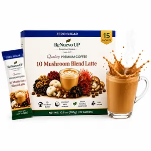 ReNuevo UP 10 Mushroom Blend Latte Coffee, Zero Sugar, Instant Coffee Mix, 15 Sachets (300g)