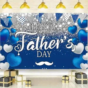 Father’s Day & Dad Celebration Backdrop – Blue Heart Glitter Tapestry, Wall Hanging, Photography Background, Polyester HD Print, Photo Booth, Party, Event Decor