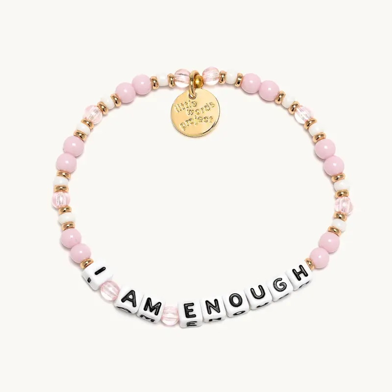 Little Words Project Women's Adjustable Acrylic Beaded Strand Bracelet - "I Am Enough" Affirmations Tag Elastic Bangle Bracelets, 6-7 in Fashion Wrist Jewelry, Plated Brass, Trackable Tag, Choking Hazard Small Parts, Positivity-Focused Meaningful Gift