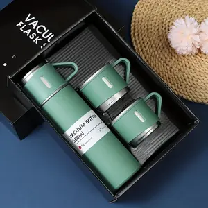 Stainless Steel Insulated Cup Set, 500ML/16.9oz Thermos Bottle, Includes 2 Lids, Travel Mug for Hot and Cold Drinks, Summer Winter Drinkware