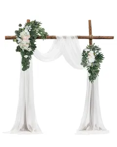 Artificial Wedding Arch Flowers Kit (Pack of 4) with 21 Ft Draping Arch Fabric for Wedding Ceremony Backdrop and Reception Decor, Realistic White Faux Flowers for Arch Decoration and Photo Backdrops