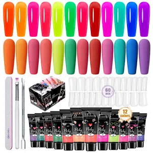 Poly Nail Gel Kit 12 PCS Diamond Poly Nail Gel Colors Nude Yellow Red Green Purple Blue Pink Glitter Poly Nail Gel Poly Extension Gel Nail Kit Gifts For Wome