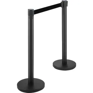 【Father's Day】VEVOR Crowd Control Stanchion, Set of 6 Pieces Stanchion Set, Stanchion Set with 6.6 ft/2 m Black Retractable Belt, Black Crowd Control Barrier w/Concrete and Metal Base - Easy Connect Assembly