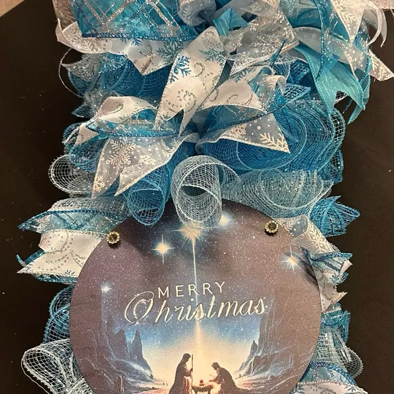 30 inch Swag Wreath - Merry Christmas Nativity Decor Hangable Hanging Accessory Ornaments Decoration