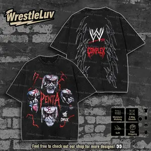 WWE HARDCORE PENTA Wash T-Shirt, Wrestling Tee, WWE Tee, Wrestling Gift, Sports Shirt, Men Gifts for Him graphic Classic Cotton Menswear Top Fabric Soft