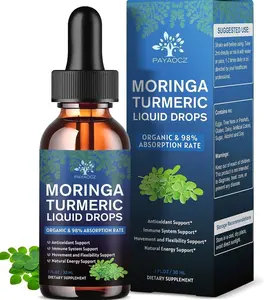 (2 Pack) Organic Moringa Leaf Extract Liquid Drops Supplement 1000mg with Turmeric and Black Pepper for Energy, Antioxidant and Skin, Green Superfood Supplement for Women Men, Vegan, 1 Fl Oz