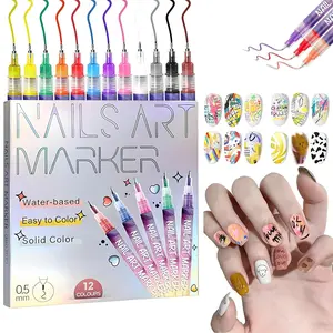 12 Color Acrylic Paint Pen Set, Nail Art Polish Pens, Nail Point Graffiti Dotting Pen Drawing Painting Liner Brush for DIY Nail Art Beauty Adorn Manicure Tools, Valentine's Day gift