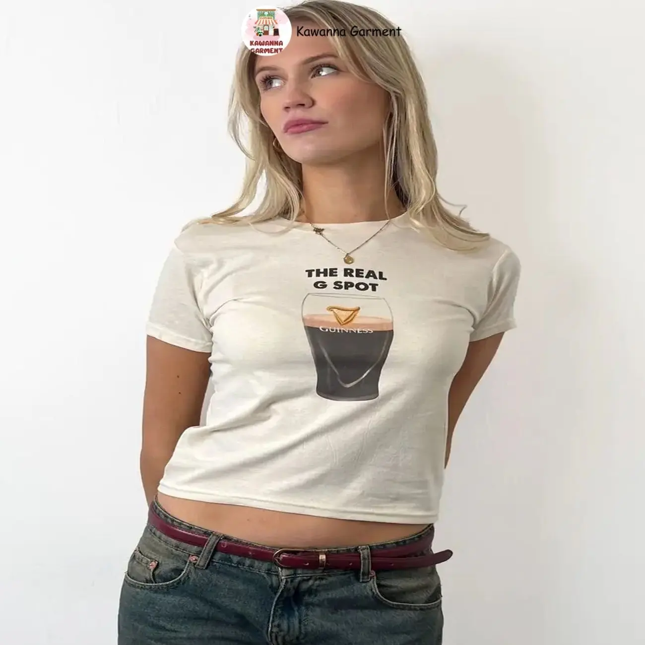 Women's The Real G Spot Guinness Short-Sleeve Printed Tee Tops - Soft Cotton, Everyday Casual Streetwear, Full Sizes, Gift For Women