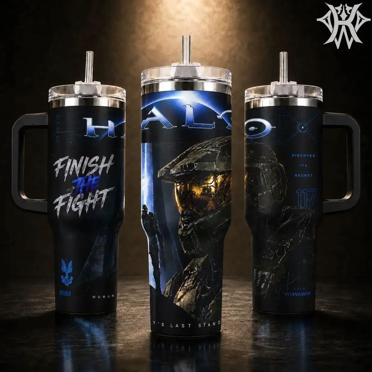 Halo Master Chief 117 Finish the Fight 40oz Tumbler with Handle 20oz Skinny Insulated Stainless Steel Travel Mug, Gaming Merch Gift for Him Men Boyfriend, Leak-Proof Water Bottle Coffee Cup Straw