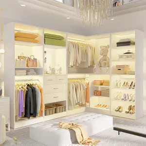 110'' Set of 4 Walk-in Closet Organizer System with 4 Wooden Drawers and 4 Hanging Rods，Freestanding Closet System with Shoe Rack and Storage Shelves