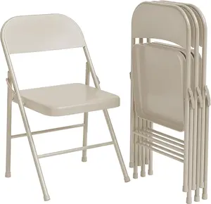 Folding Chairs Set of 2/4, Foldable Chairs with Metal Frame Hold Up to 350 Pounds, Portable Beige Folding Chairs Suitable for Dining Room, Living Room, Office, Camping