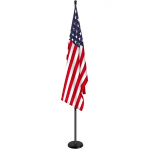 Indoor Telescoping Flag Pole with Base 6FT-8FT, Commercial Indoor Flagpole with Black Ball Top Finial,Heavy Duty Indoor Flag Pole Kit for Office School City Hall