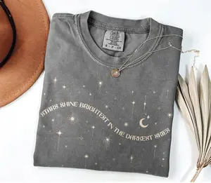 Comfort Colors Vintage Stars Shine Brightest In The Darkest Skies T-shirt, Mystical T-shirt, Celestial Astrology Aesthetic, Witchy Feminist Women