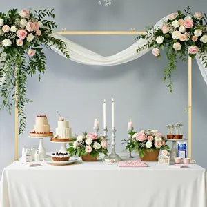 VEVOR Over The Table Rod Stand with Clamps, 13"-42" Tall & 28"-98" Length Adjustable, Metal Table Arch Stand, Tabletop Balloon Arch Frame for Wedding Birthday Party Christmas Decorations, Gold