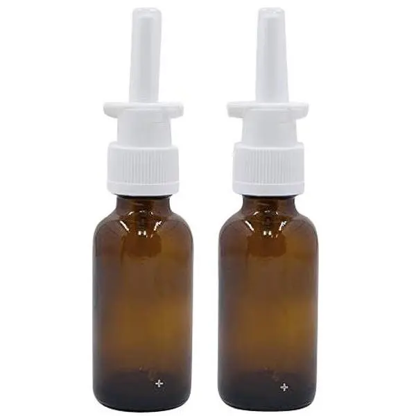Snoot Reusable Empty Nasal Spray Bottles, 2-Pack 30ml Small Amber Glass Sprayers with Stainless Steel Pump, Empty Spray Bottles, Refillable Spray Containers