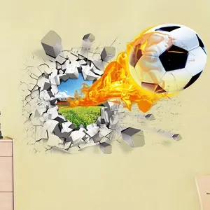 3D Football Wall Sticker, Dramatic Football Through-Wall Design, Removable Waterproof Vinyl Decal, Perfect for Bedroom Living Room Door Background Wall Decor