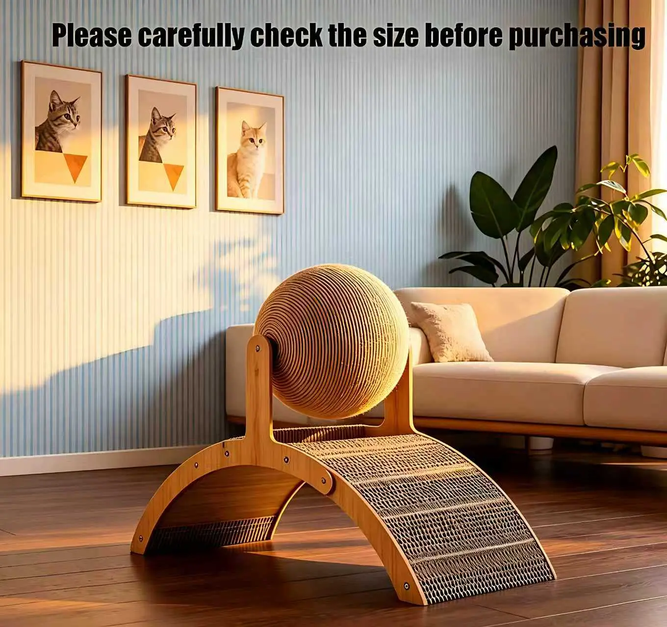 Wall-Mounted Natural Sisal Scratching Post with Hanging Ball Toy - Elevated, Freestanding Vertical Scratcher, Stylish Sturdy Durable Wood Arch Design, Indoor Use Practical Pet Supply for Pet-Loving Households