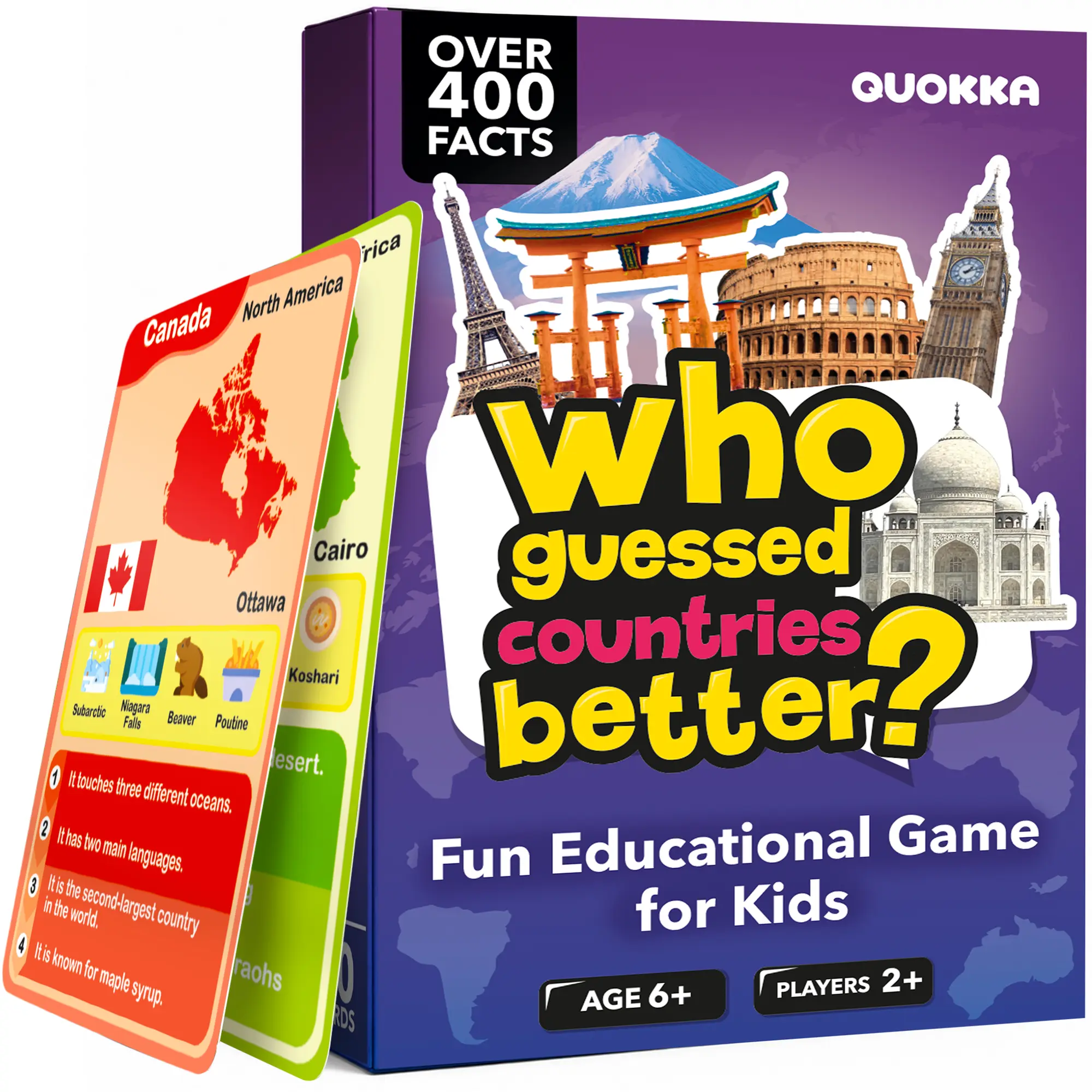 QUOKKA Countries Themed Card Game Set - Who Guesses It Better, Educational Geography Learning Toy with Visual Clues, 50 Cards, Card Game Sets