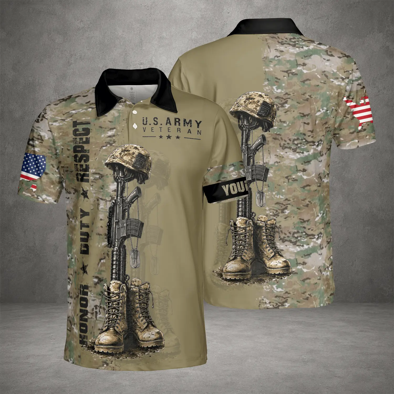 Personalized Veteran 3D All Over Printed Polo Shirt, US Army Military Gift For Father