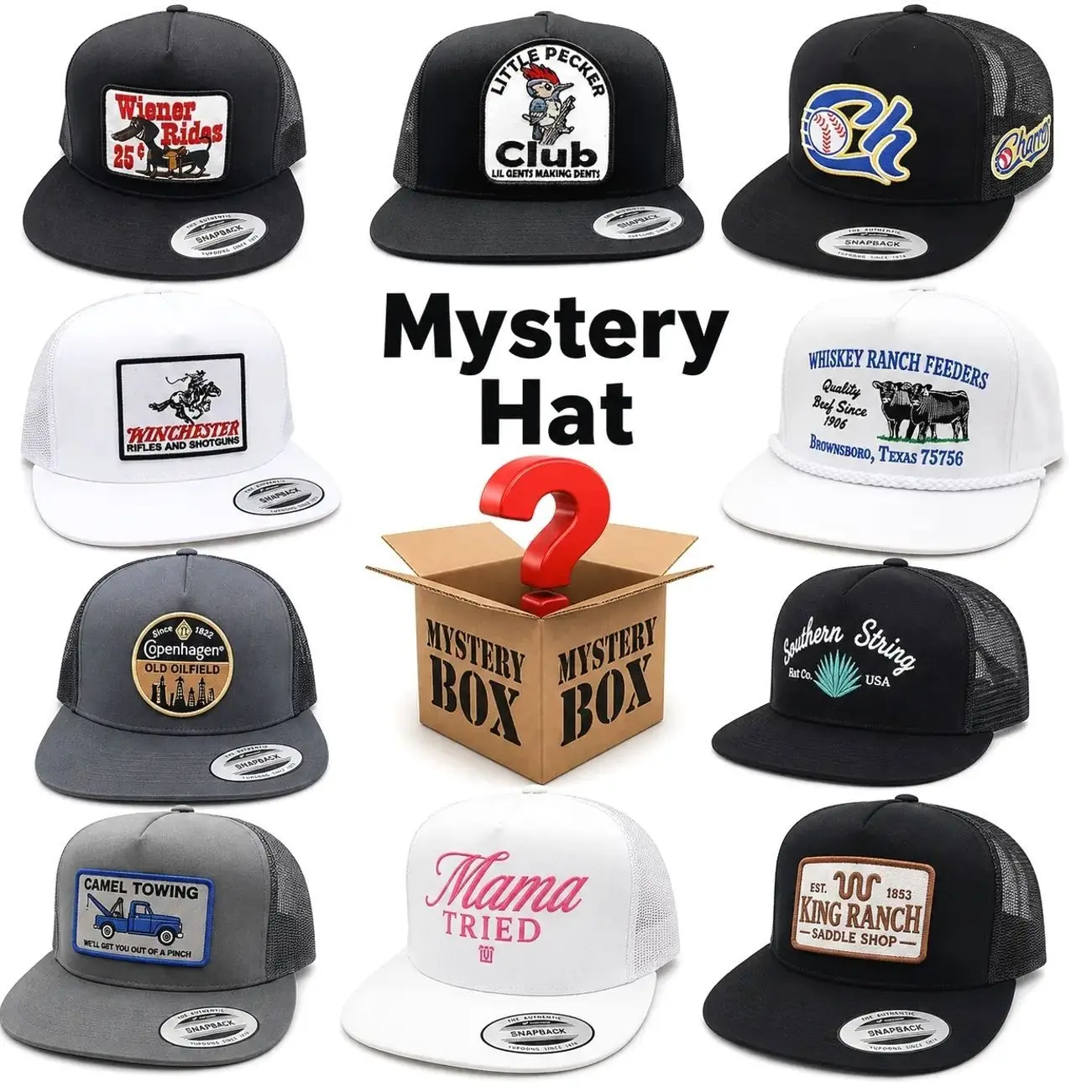 1 Hat Mystery Hat Box Random Trucker Hat Snapback, Embroidered Mesh Cap, Surprise Vintage Western Outdoor Style Hat, Unique Gift for Men & Women