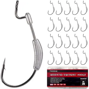 20Pcs Weighted Bass Fishing Hooks Set Customized Swimbait Hooks Wide Gap Weedless Worm Fish Hook with Molded Bait Keeper 1/0 2/0 3/0 4/0