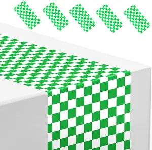 6 count Green Gingham Table Runner 14x108'' Christmas Decorations Green and White Checkered Table Runner Plastic Racetrack Road Table Cloth Disposable for Wedding Birthday Party  Shower Theme Decor