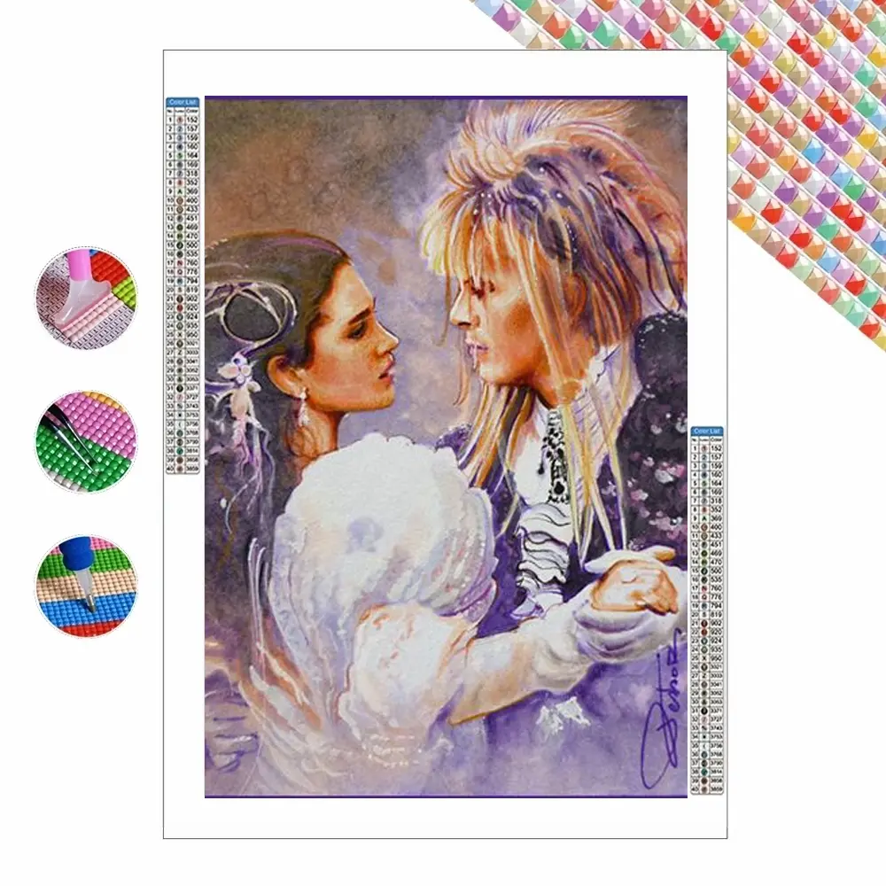 5D Full Drill Diamond Painting Kit Sarah & Jareth Labyrinth Movie Poster, Romantic Dance Portrait, Round Acrylic Diamonds, Diamond Art Tools, Handicraft, DIY Art for Home Wall Decor, Gift for Cult Film Fans & Craft Enthusiasts, DIY Craft Supplies
