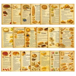 20 Vintage Recipe Postcards Booklet, Retro Pastry Recipe Cards, Croissant and Madeleine Guide, Kitchen Decor Pocket Cards