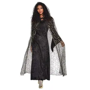 Celestial Hooded Cape - Black/Gold - Witch - Vamp - Costume - Adult - One Size