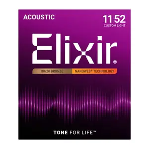Elixir 11027 80/20 Bronze Acoustic Guitar Strings w/ Nanoweb Coating - Custom Light 11-52