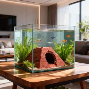 Universal 3D Printed Lifelike Pyramid Cave for Reptiles & Fish, Safe Hiding Spot, Natural Aquarium Decor, Soil Texture, Landscape & Habitat Safety