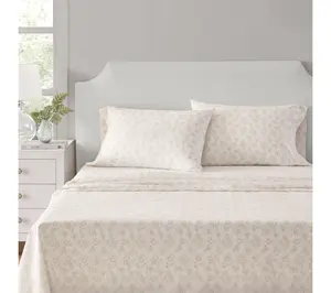 Martha Stewart Floral White/Beige Cotton QueenSheet Set