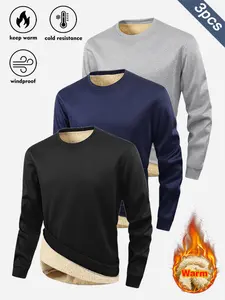 3pcs Men's Winter Fleece Lined Thick Warm Pullover Circular Tube Scarf Casual Long Sleeve Hoodie Twill Material