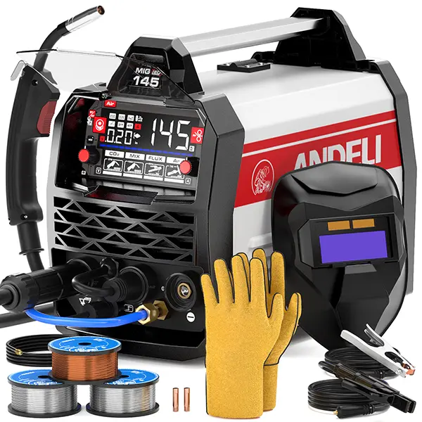 ANDELI Aluminum MIG Welder145A, 4-in-1,110V/220V Pulse Gas MIG/Lift TIG/Stick, Synergic Control, Large Display, Beginner-Friendly, Portable Welding Kit for DIY Metalworking