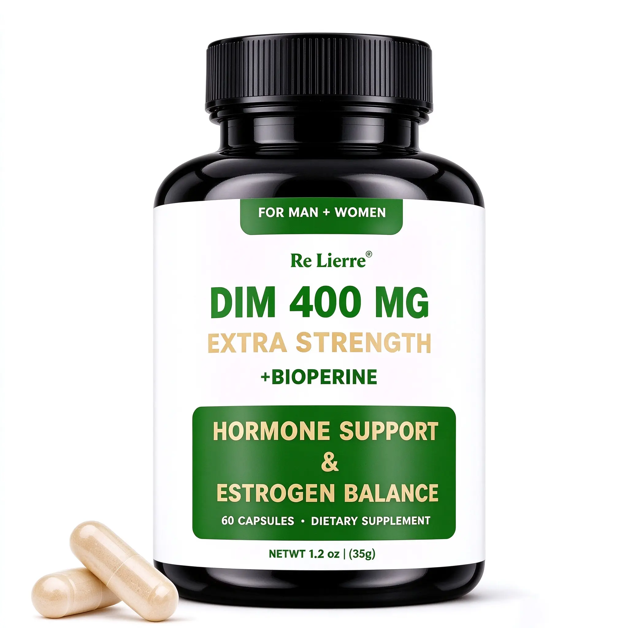 Extra Strength DIM Supplement 400mg with Black Pepper Extract, Diindolylmethane for Hormone Balance, Estrogen Metabolism Support, 60 Capsules for Fitness & Healthcare