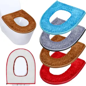 4 count Toilet Seat Covers Pads for Bathroom Comfortable Toilet Seat Cushion Cover Soft Thicker Warmer Washable Pad with Zipper  (Elegant,Blue, Gray, Brown, Red)
