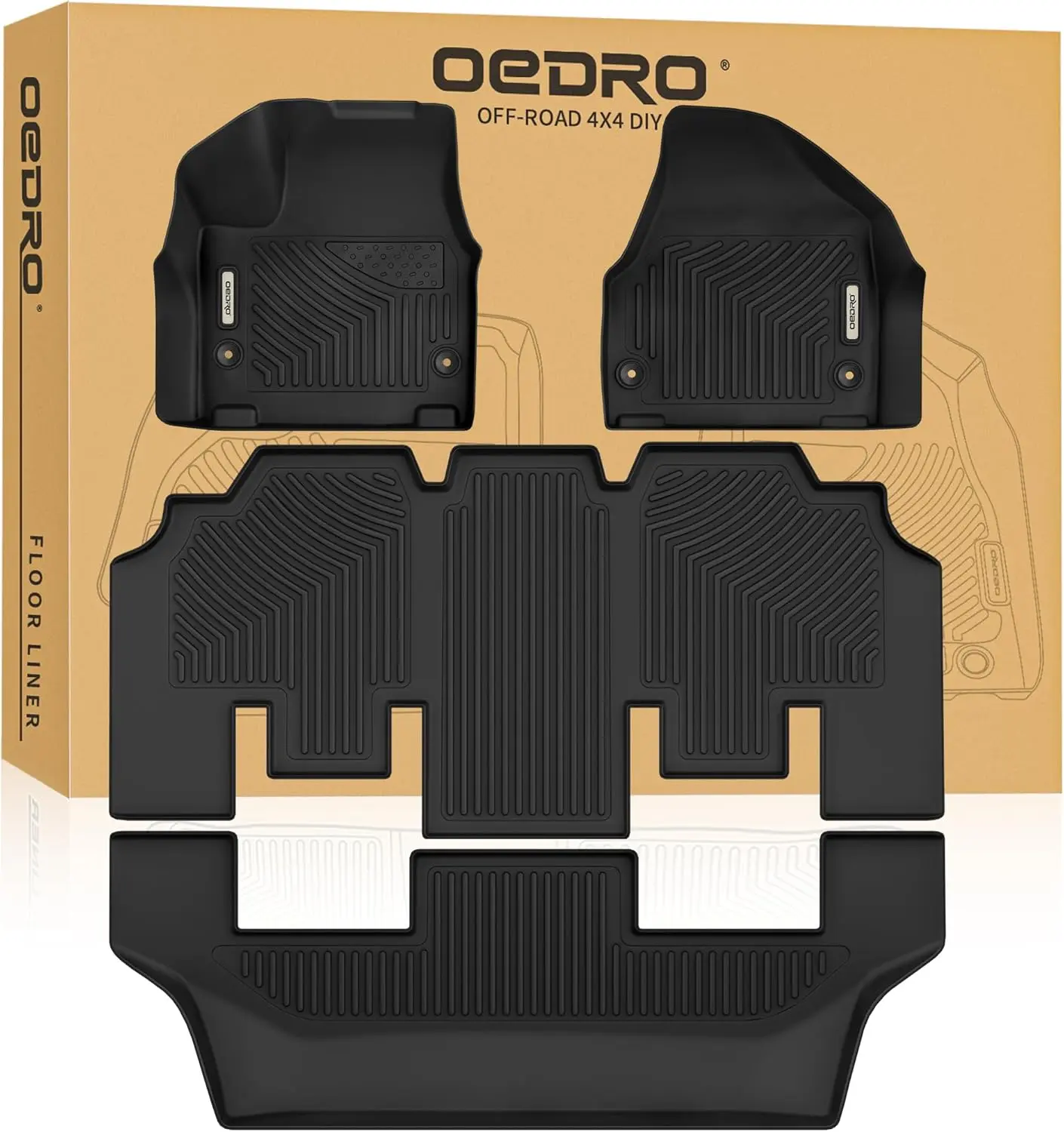 OEDRO TPE Floor Mats fits 2017-2024 Chrysler Pacifica, No Hybrid Models, 2nd Row Bucket Seats, All Weather, Waterproof